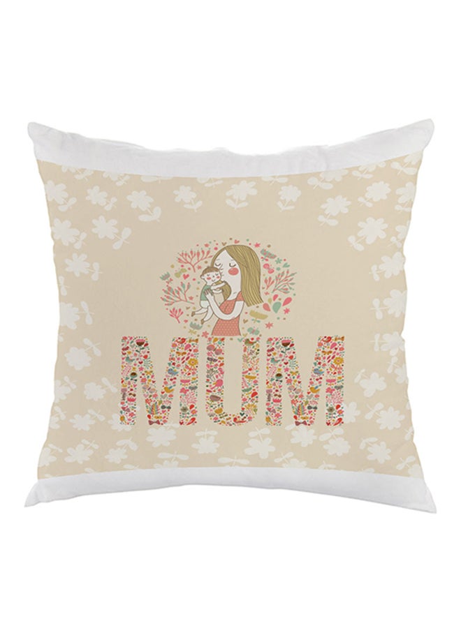 Mum Printed Pillow Beige/White 40 x 40cm