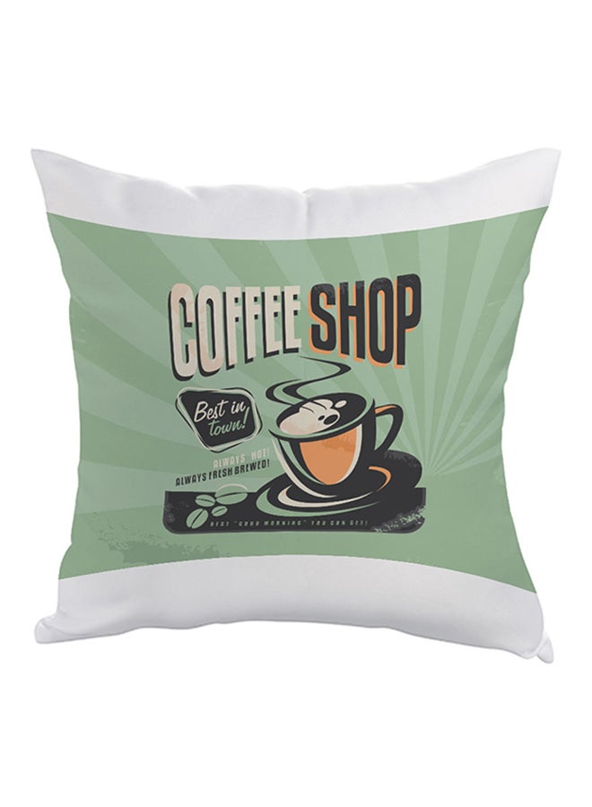 Decalac Old Coffee Shop Printed Pillow Green/White/Black 40 x 40cm 
