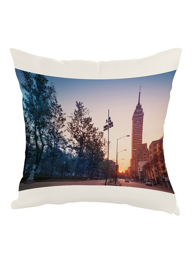 Painting Printed Pillow White/Blue/Brown 40 x 40cm