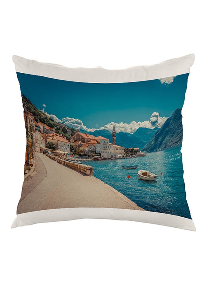 وسادة زينة مطبوع عليها رسمة لوحة فنية أزرق/أبيض/بني 40 x 40سم