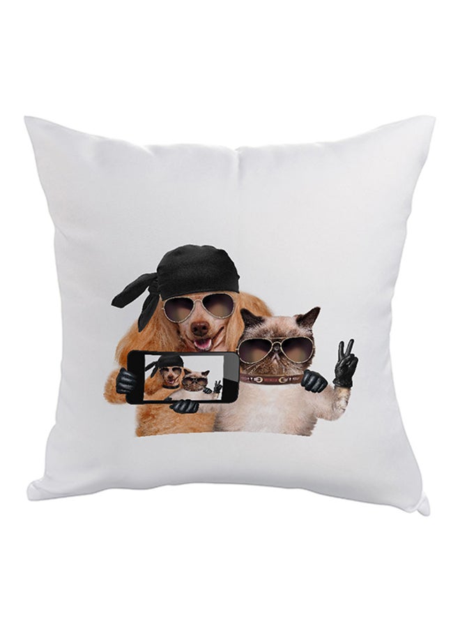 Picture Selfie Printed Pillow White/Brown/Black 40 x 40cm