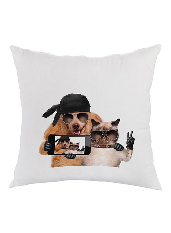 Picture Selfie Printed Pillow White/Brown/Black 40 x 40cm