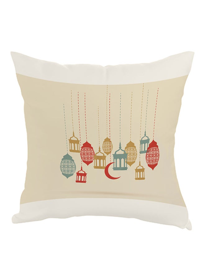 Ramadan Lanterns Printed Pillow Beige/Red/Blue 40x40centimeter