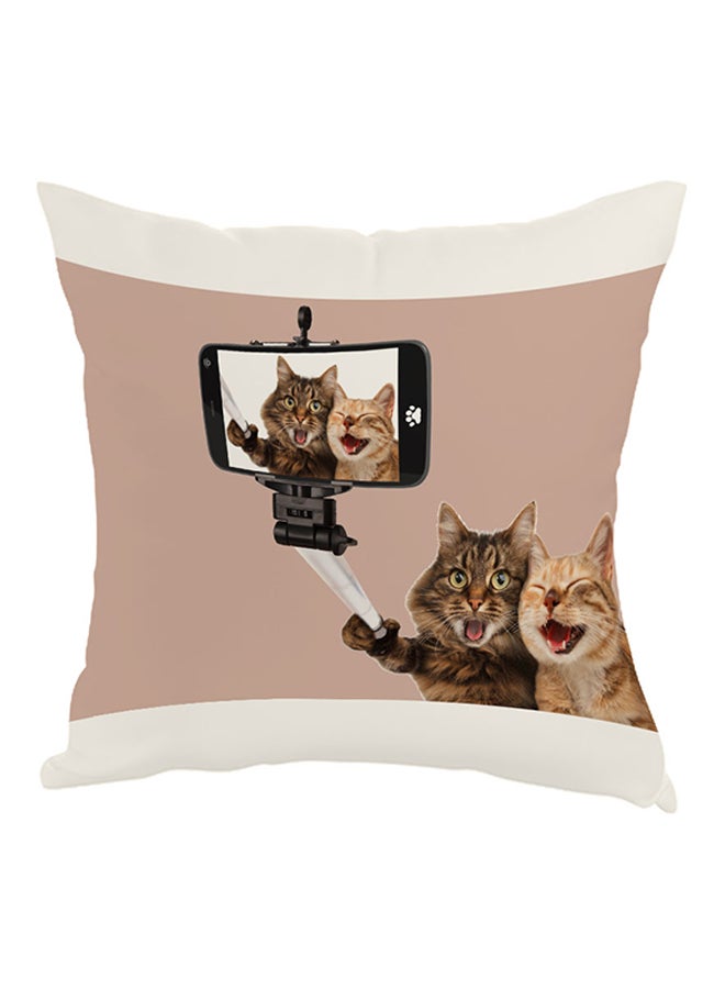 Decalac Selfi Taking Cats Printed Pillow Pink/White/Black 40x40cm