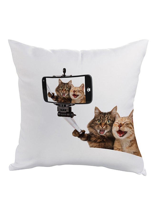 وسادة بطبعة صورة سيليفي للقطط أبيض/بني 40x40سم