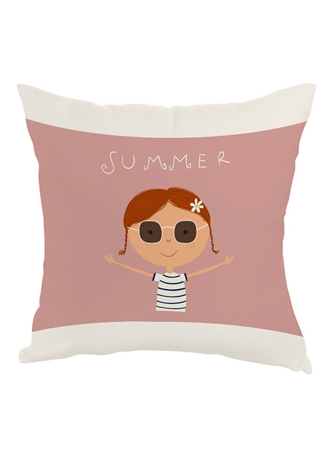 وسادة صيفية مطبوعة بنقشات صيفية وردي/أبيض/بيج 40 x 40سم