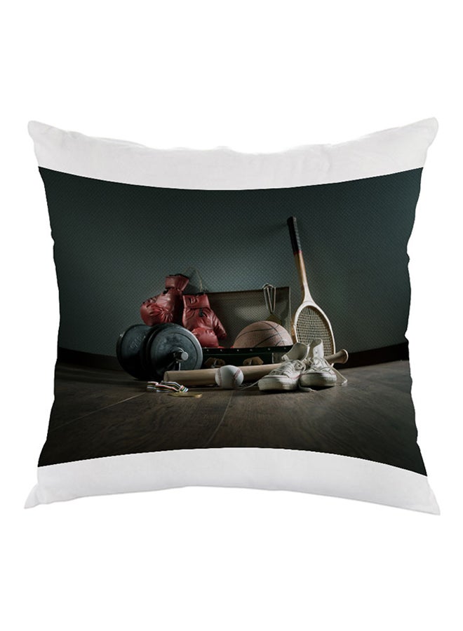 وسادة زينة بطبعة تعبر عن الرياضة أبيض /رمادي/ أزرق 40x40سم