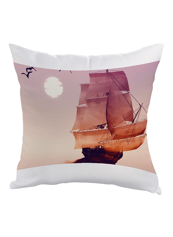 وسادة بطبعة باخرة شراعية وردي/بني/أبيض 40 x 40سم