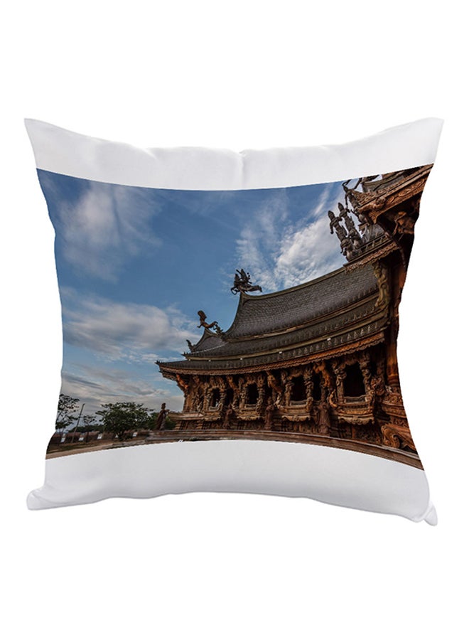 Decalac Traditional Landmarks Printed Throw Pillow Blue/White/Brown 40x40cm