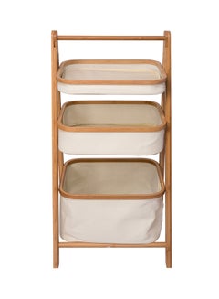 3-Layer Basket Foldable Ladder Shelf White/Brown