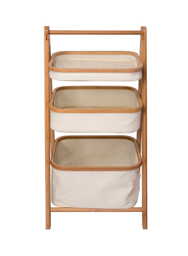 NICE - 3-Layer Basket Foldable Ladder Shelf White/Brown - Image 1