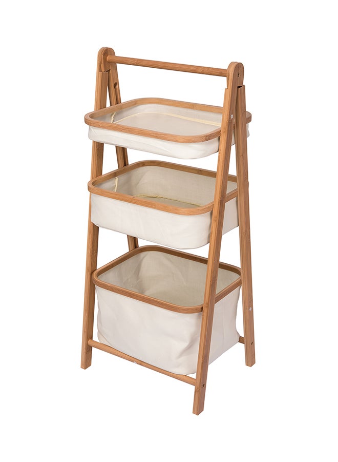 NICE - 3-Layer Basket Foldable Ladder Shelf White/Brown - Image 1