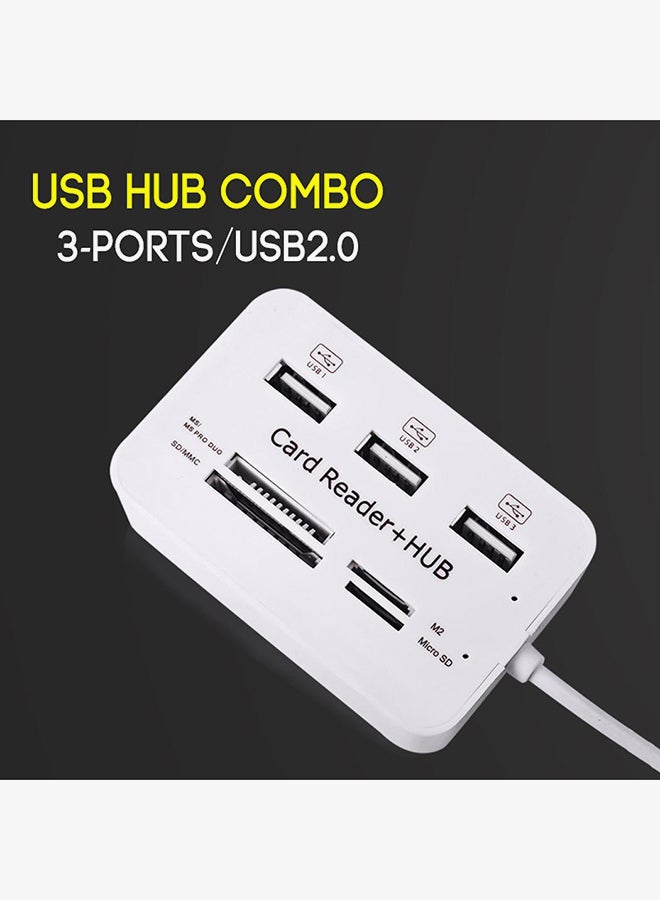 Generic - 3-Ports USB Hub And High Speed External Memory Card Reader White - Image 1