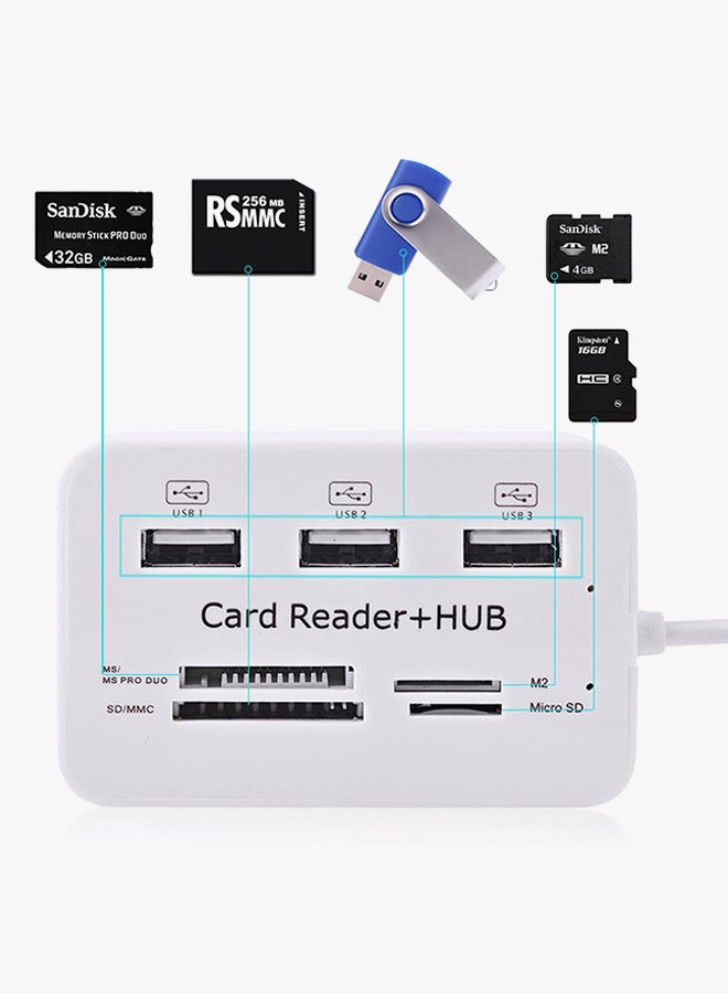 Generic - 3-Ports USB Hub And High Speed External Memory Card Reader White - Image 1