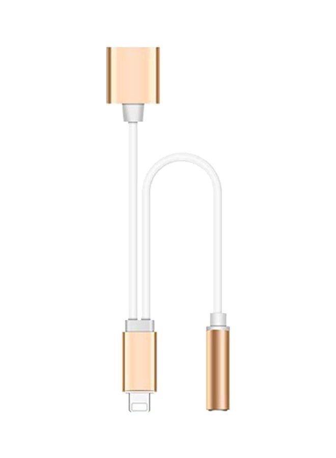 Generic 2-In-1 Audio Adapter Lightning Cable For Apple iPhone Gold/White  - Image 1