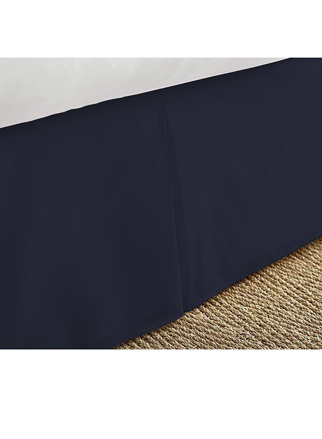 BedDecor - Solid Pleated Bed Skirt Satin Navy - Image 1