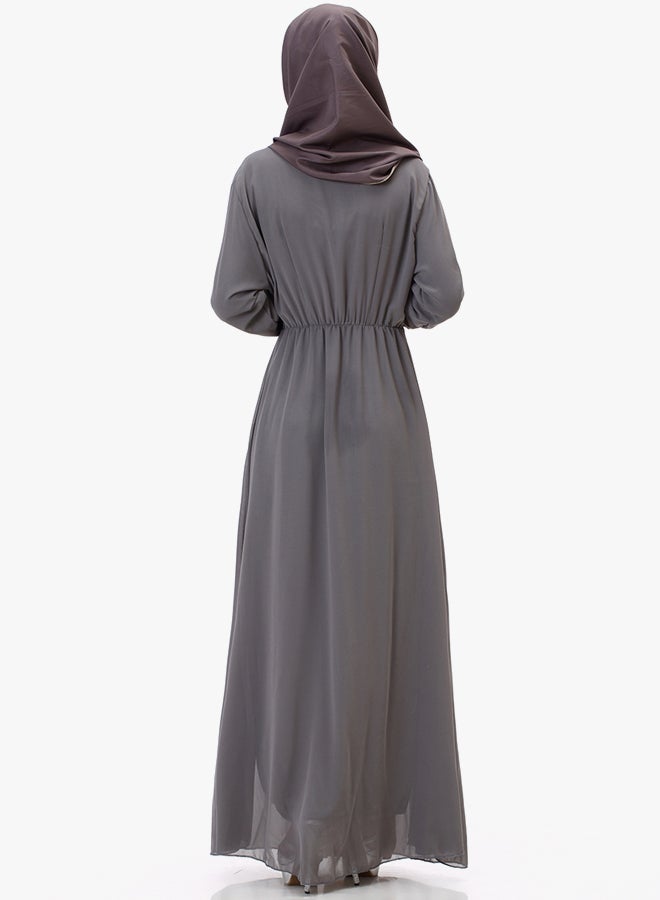 فستان بأكمام طويلة رمادي/ذهبي - Image 2