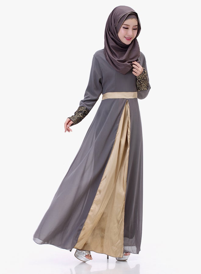 فستان بأكمام طويلة رمادي/ذهبي - Image 3