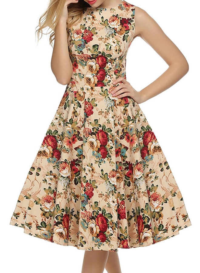 Floral Printed Dress Beige/Red/Blue  - Image 1