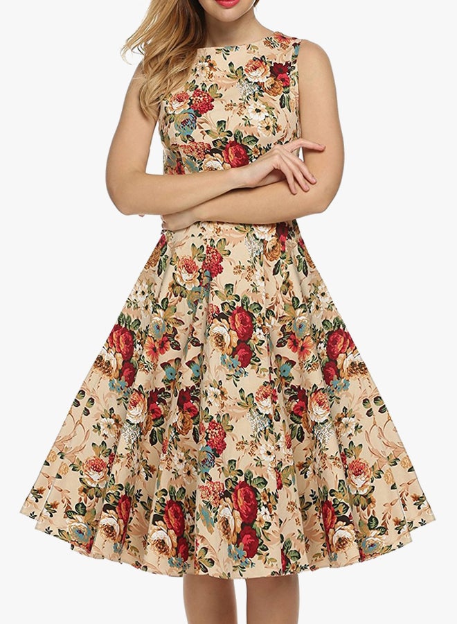 Floral Printed Dress Beige/Red/Blue  - Image 3