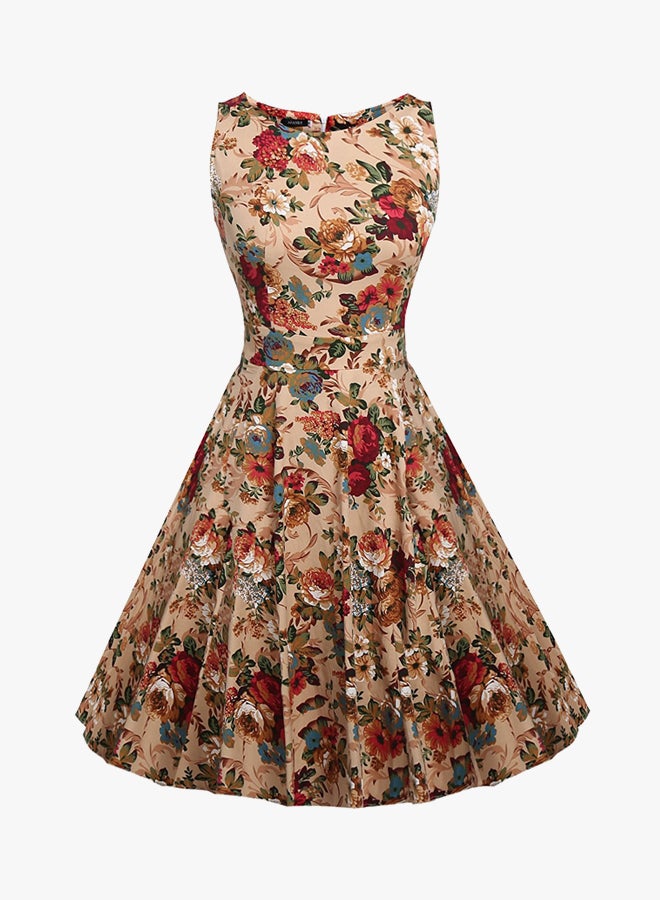 Floral Printed Dress Beige/Red/Blue  - Image 4