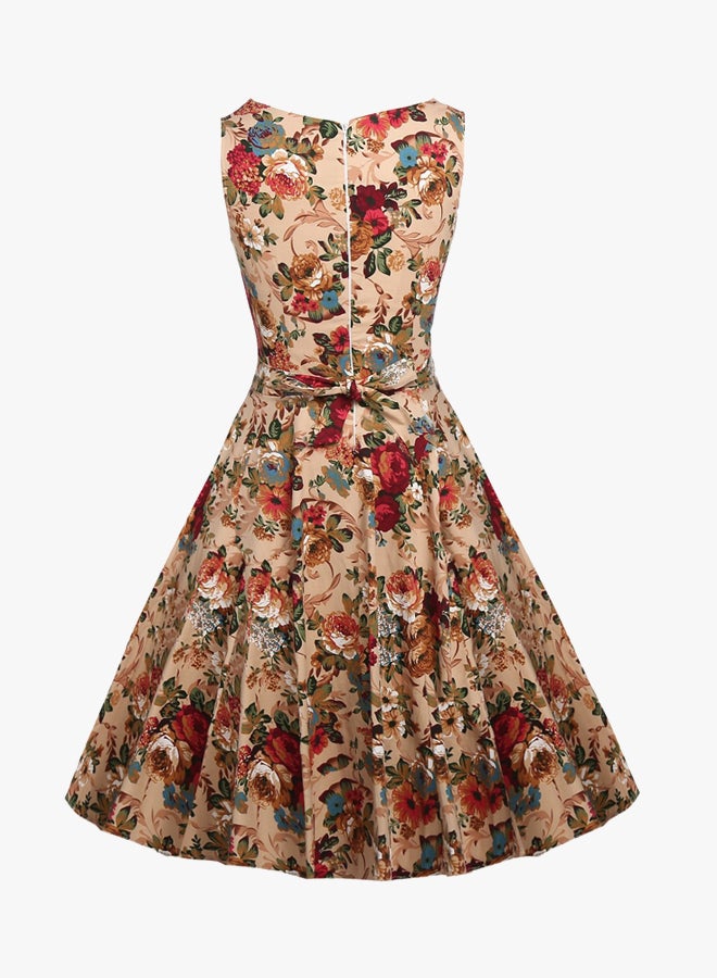 Floral Printed Dress Beige/Red/Blue  - Image 5
