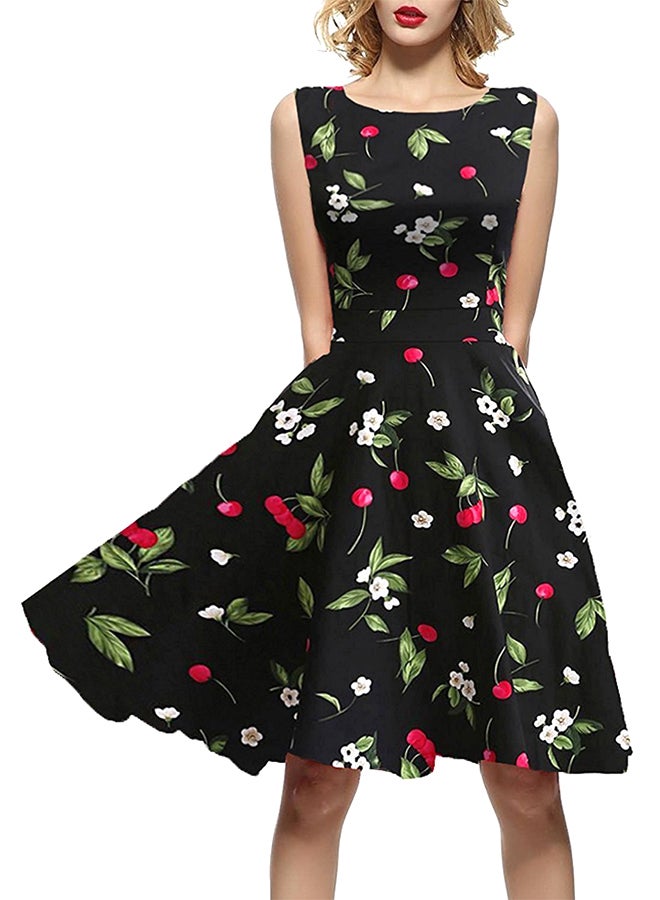 Floral Printed Dress Black/Pink/Green  - Image 1