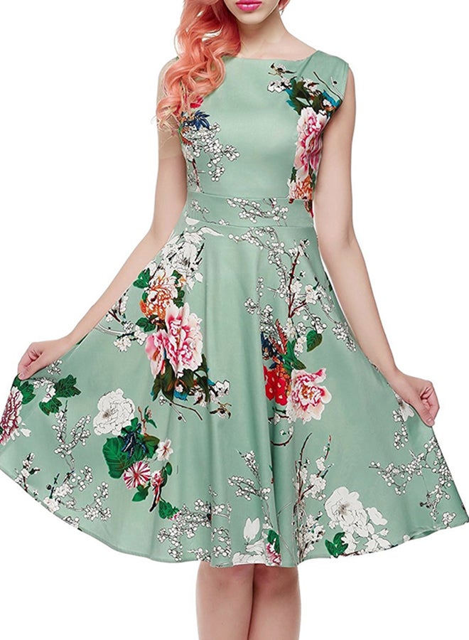 Floral Printed Dress Light Green/Red/Pink  - Image 1