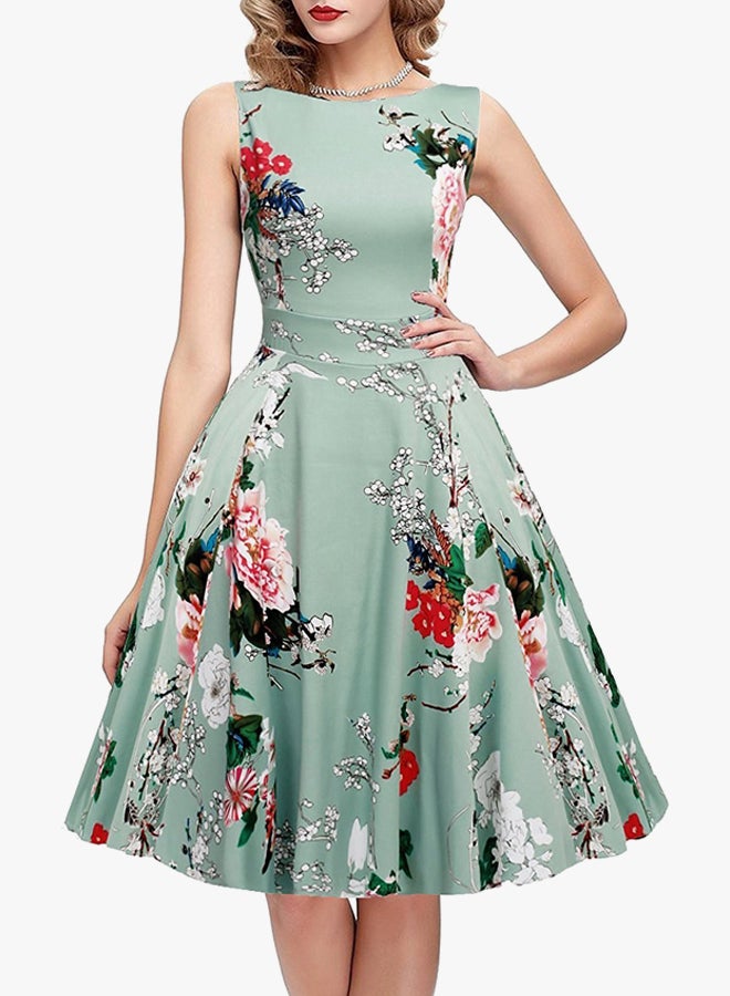 Floral Printed Dress Light Green/Red/Pink  - Image 4