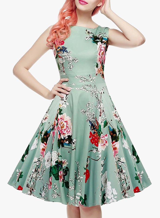 Floral Printed Dress Light Green/Red/Pink  - Image 5