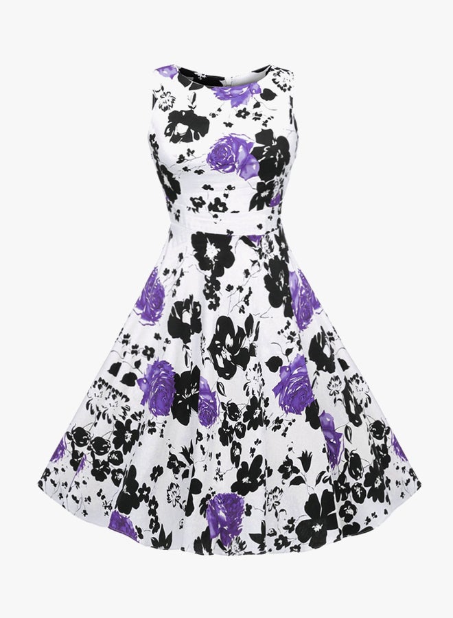 Floral Printed Dress White/Purple/Black  - Image 2