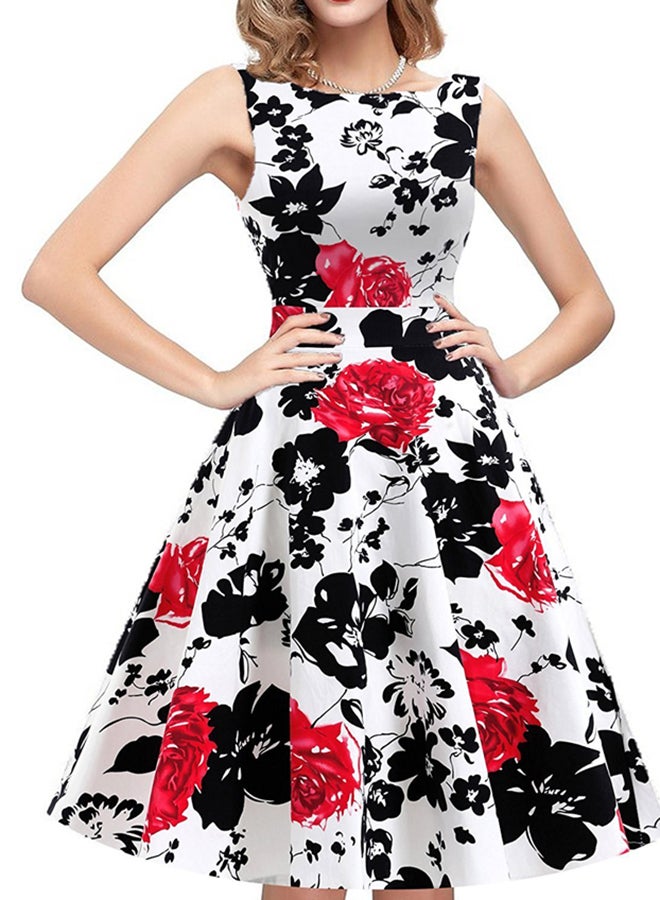 Floral Printed Dress White/Red/Black - Image 1