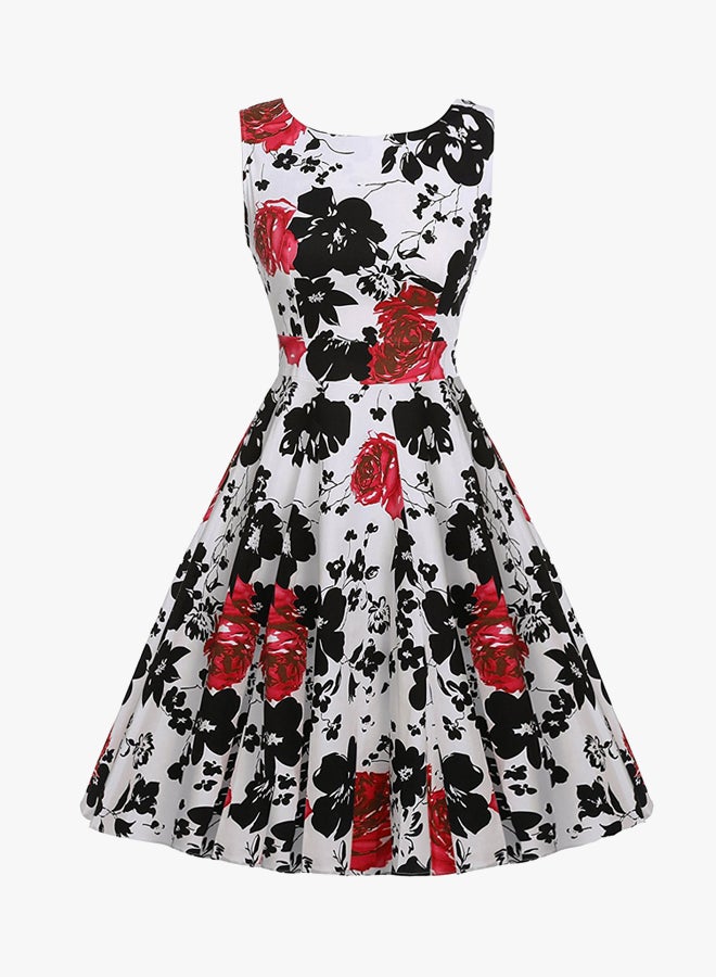 Floral Printed Dress White/Red/Black - Image 2