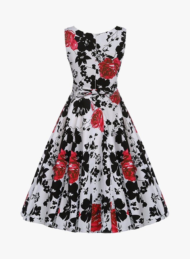 Floral Printed Dress White/Red/Black - Image 3
