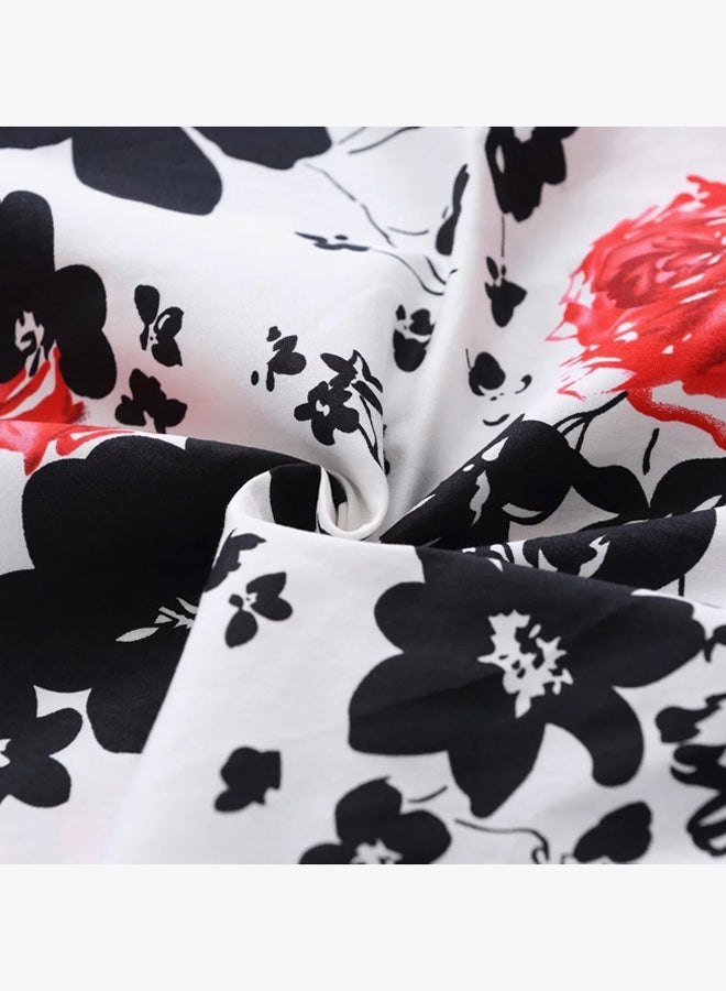 Floral Printed Dress White/Red/Black - Image 4