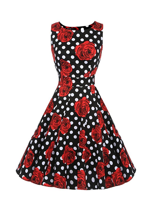 Floral Printed Dress Black/White/Red  - Image 1