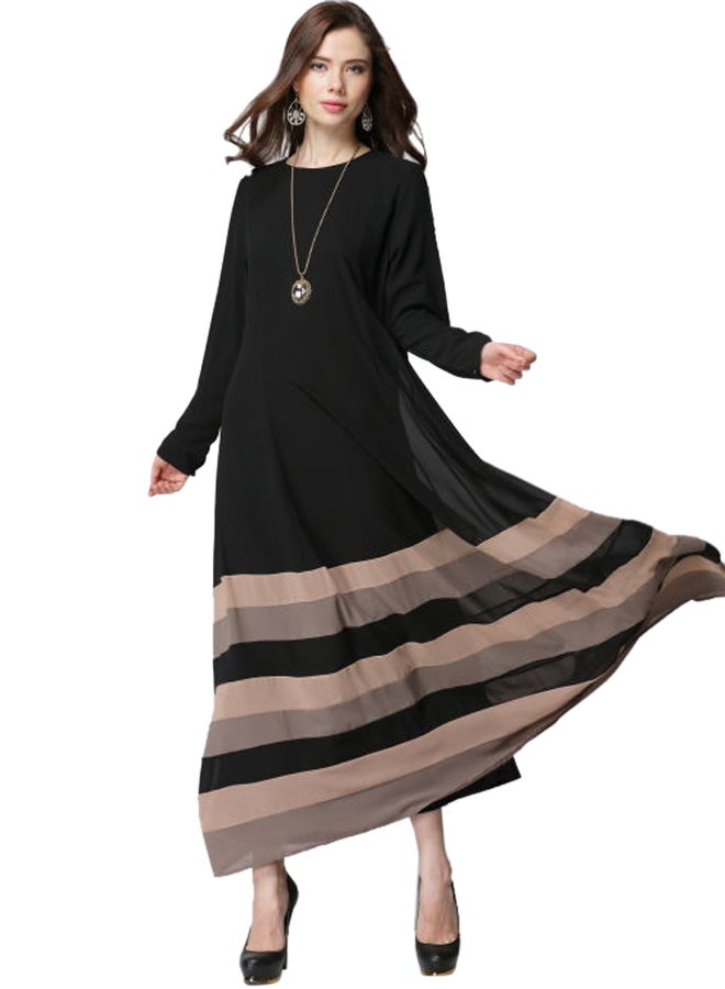 Long Sleeves Dress Black/Beige - Image 1