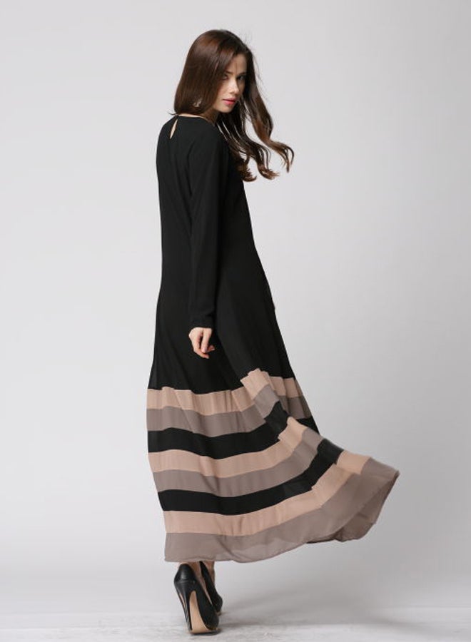 Long Sleeves Dress Black/Beige - Image 2