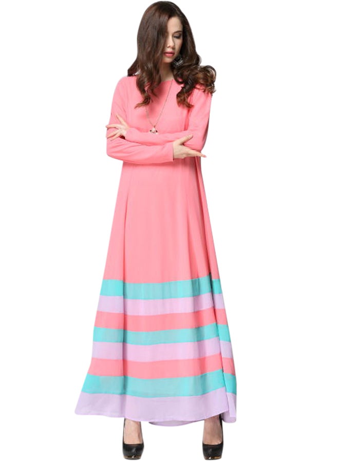 Long Sleeve Islamic Dress Pink/Blue - Image 1