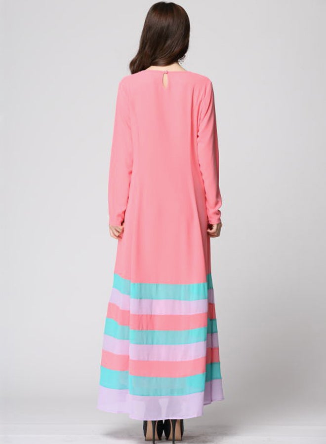 Long Sleeve Islamic Dress Pink/Blue - Image 2