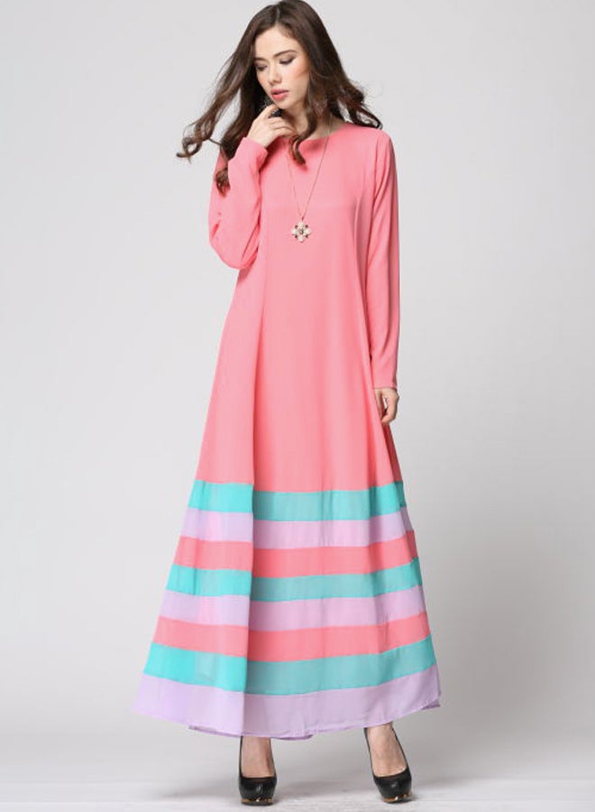 Long Sleeve Islamic Dress Pink/Blue - Image 3