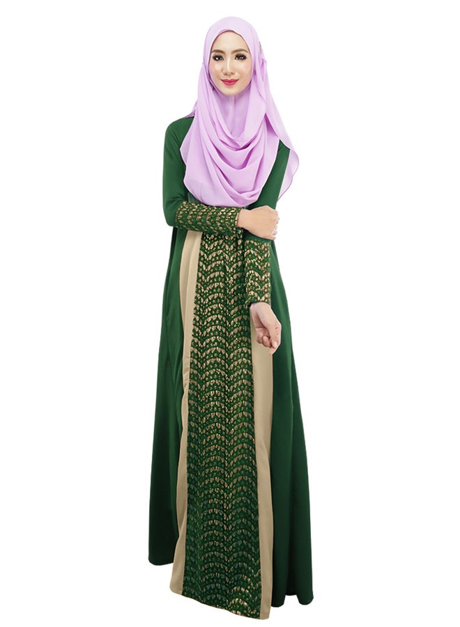 Long Sleeve Islamic Abaya Green/Beige/Gold - Image 1
