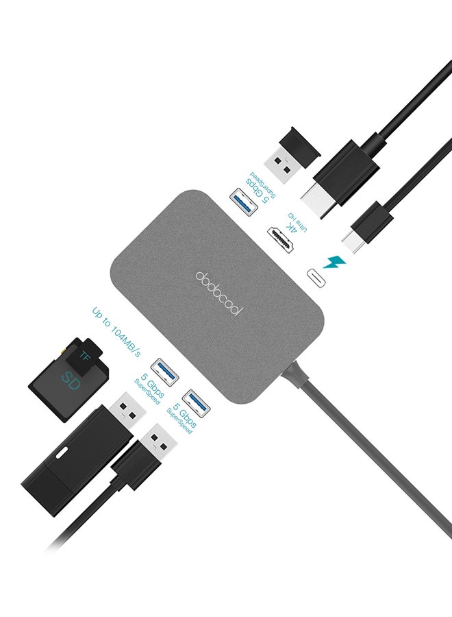 dodocool - 7-In-1 USB-C Hub With Type-C Power Delivery 4K Video HD Grey - Image 1