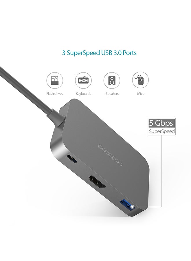 dodocool - 7-In-1 USB-C Hub With Type-C Power Delivery 4K Video HD Grey - Image 1