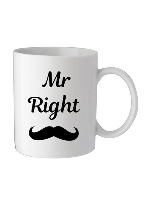 Mr Right Printed Mug White/Black 11.5x10.5x10.5centimeter