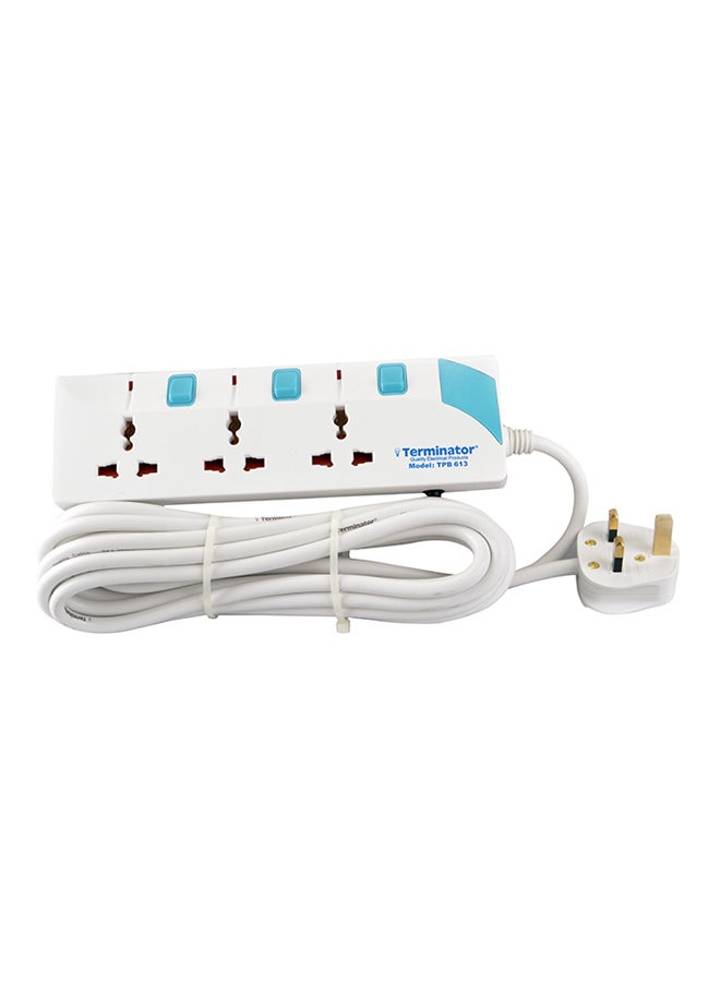 Terminator - Power Board 3-Way Universal Extension Socket Cable White/Blue 3meter - Image 1