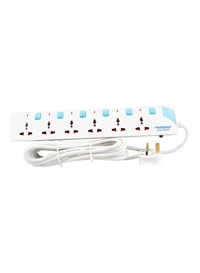 Terminator Power Board 6-Way Universal Extension Socket Cable White/Blue 3meter 