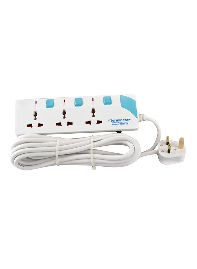 Terminator - Power Board 3-Way Universal Extension Socket Cable White/Blue 5meter - Image 1