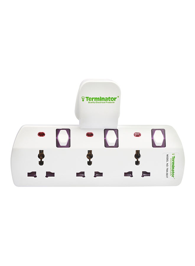 Terminator 3-Way Universal Socket T-Type Multi Adaptor White  - Image 1