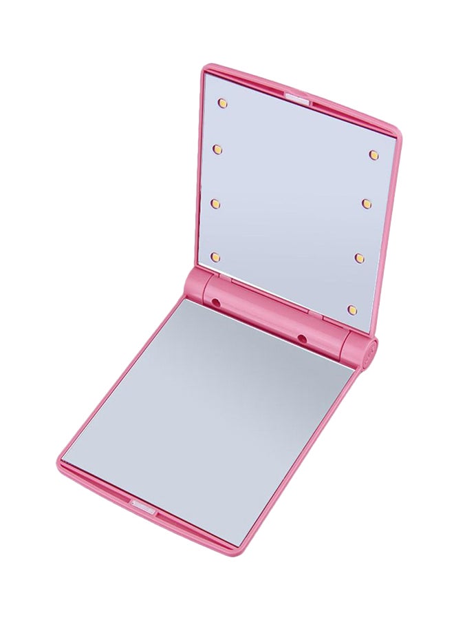 مرآة جيب محمولة قابلة للطي مع 8 لمبات LED وردي